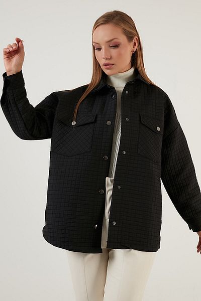 Lela Oversize Quilted Shirt Jacket with Pockets Shirt Jacket 42190505