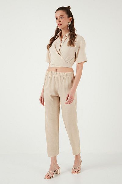 Lela Linen Look Elastic Waist Pants - PANTS5865797