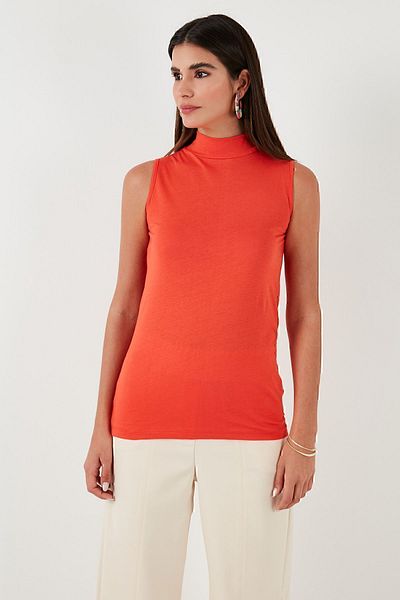 Lela Cotton Sleeveless Stand Collar T Shirt T SHIRT5865710