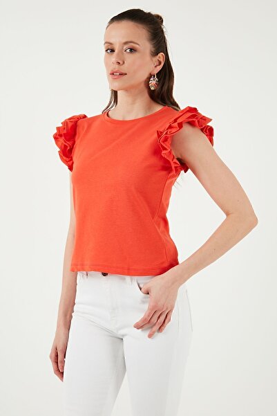 Lela Μπλουζάκι Crew Neck Slim Fit - Βαμβακερό και βολάν μανίκια, T SHIRT 5864500