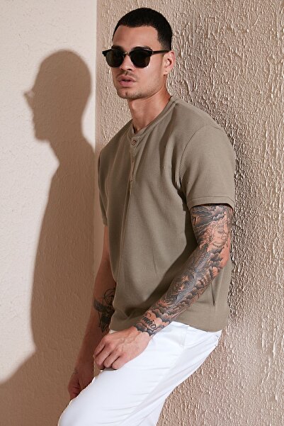 Buratti Pamuklu Relaxed Fit Düğmeli Sıfır Yaka T Shirt Erkek T SHİRT 5902737