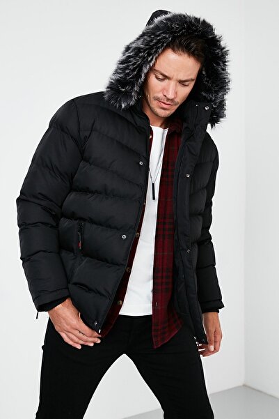 Buratti Slim Fit műszőrme plüss bélésű, levehető kapucnis pulóver férfi KABÁT 5761080 B