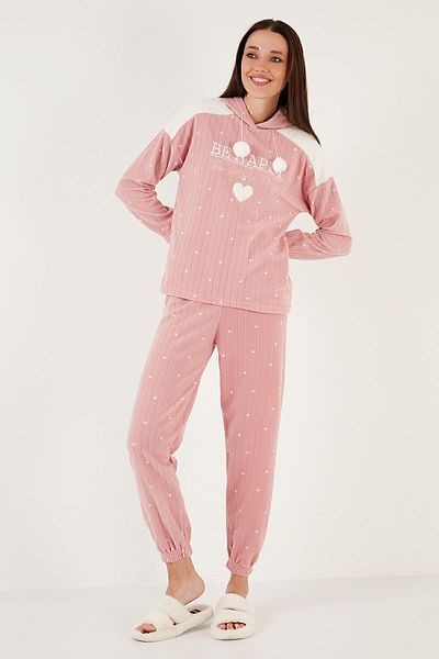 Lela Patterned Regular Fit Hooded Fleece Pajama Set PAJAMA SET 6571002