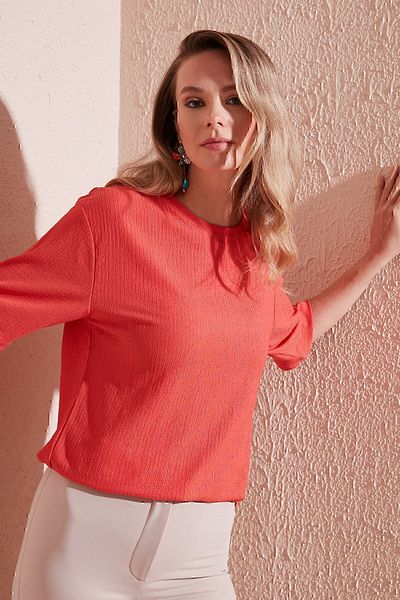 Lela Crew Neck Slit Detailed Wrapped Fabric Blouse BLUZ5865365