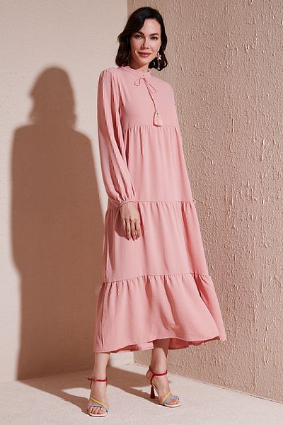 Lela Stand Collar Long Modest Φόρεμα - ΦΟΡΕΜΑ με κανονική εφαρμογή 611EL545