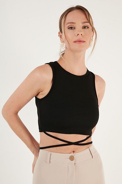 Lela Corded Cross Tie Detailed Crop Tank Top5865586