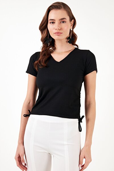 Lela Μπλούζα με λεπτή εφαρμογή V-λαιμόκοψη με συρρίκνωση στο πλάι BLUZ 5864011