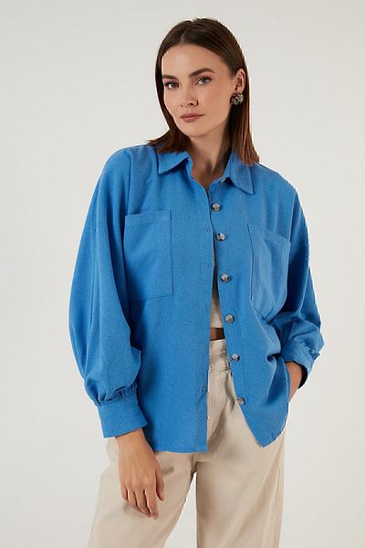Lela Cotton Pocket Balloon Sleeve Boyfriend Shirt Shirt 6230458