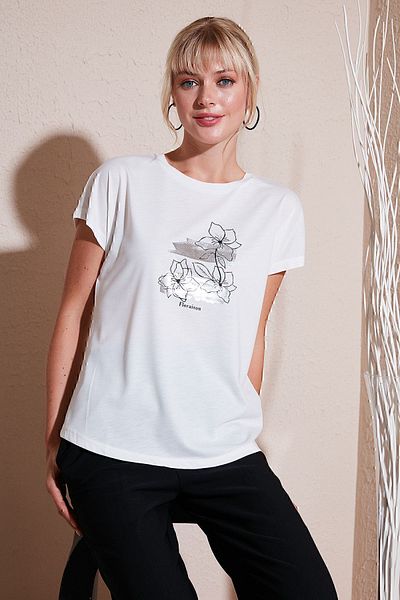 Lela T-Shirt με στάμπα με λαιμόκοψη με κανονική εφαρμογή - T-SHIRT 6671005
