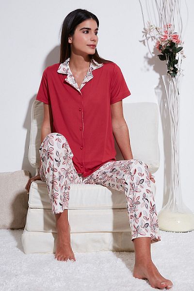 Lela Regular Fit Shirt Collar Short Sleeve Pajamas Set PYJAMAS SET65730101