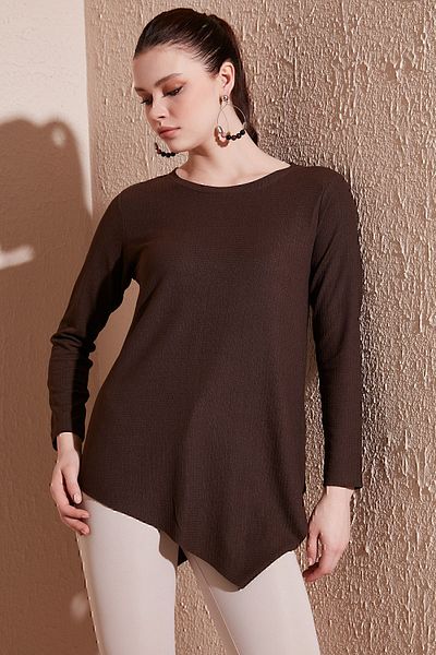 Lela Еластична асиметрична блуза с кръгло деколте, блуза 5864971