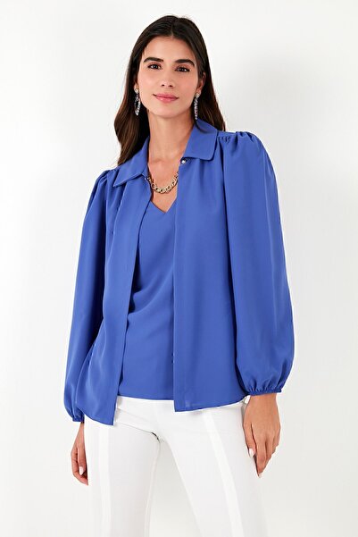 Lela Regular Fit V Yaka Balon Kol Bluz  BLUZ 611BZ0353