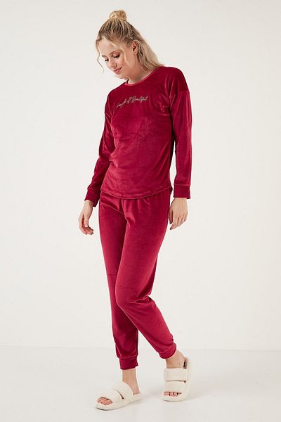 Lela Regular Fit Soft Textured Velvet Pajama Set PAJAMA SET 6094200
