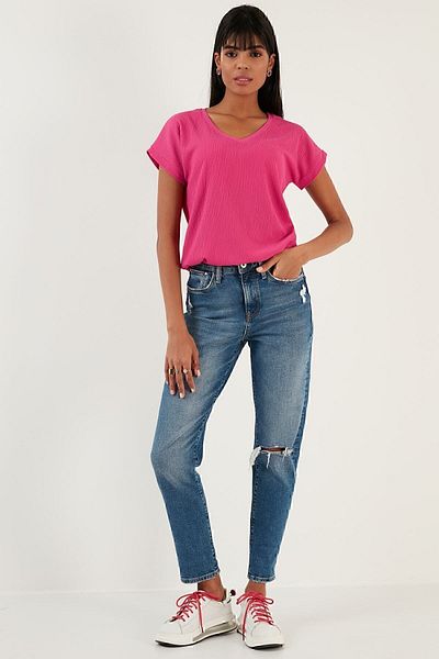 Lela Comfortable Cut Flexible V-Neck Blouse Blouse 5865039