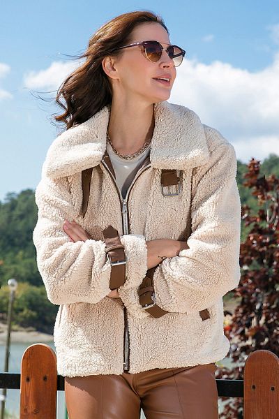 Lela Regular Fit Belt Detailed Faux Fur Coat with Pockets 497fulya