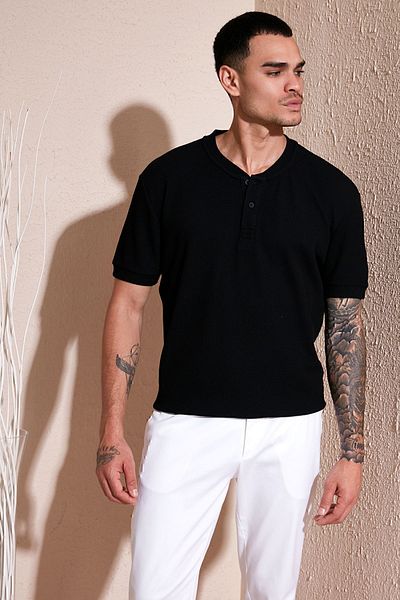 Buratti Men's T Shirt - Cotton, Relaxed Fit, Buttoned, Crew Neck5902737