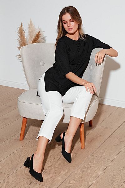 Lela Oversize Crew Neck Slit Λεπτομερής μπλούζα Γυναικεία ΜΠΛΟΥΖΑ 5863683