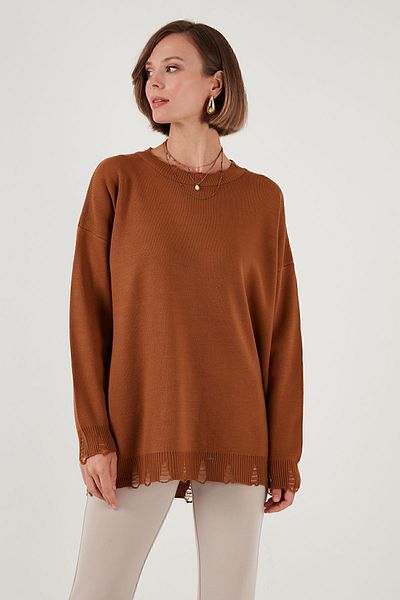 Lela Πλεκτό πουλόβερ Crew Neck - Πουλόβερ με σκισμένη λεπτομέρεια 4616167