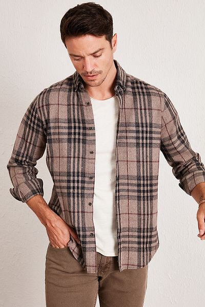 Buratti Καρό μακρυμάνικο Slim Fit Χειμερινό πουκάμισο Ανδρικό πουκάμισο Cf21w112844