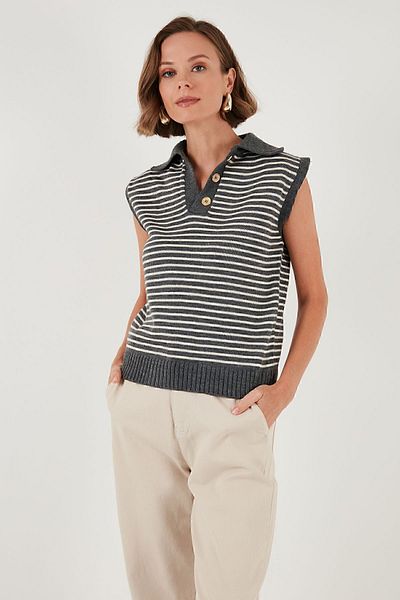 Lela V-neck Striped Knitwear Sweater - Sweater 4616171