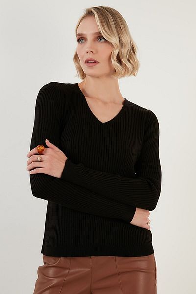 Lela Pulover de damă cu decolteu în V cu coaste acrilice moale 6329045