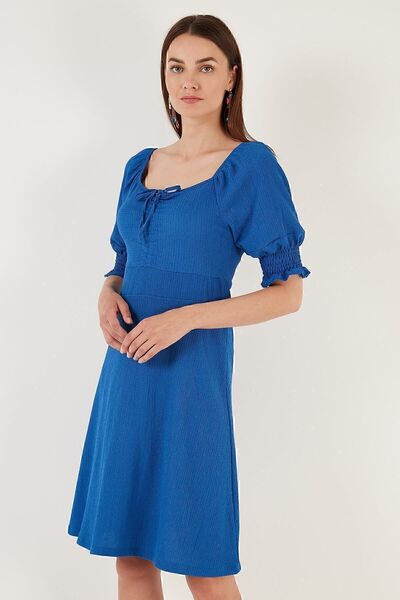 Lela Crinkle Gathered V-Neck Sleeves Gipe Dress Dress 5865034