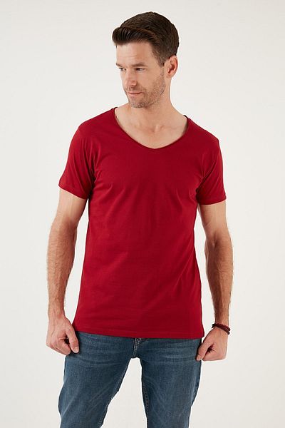 Buratti Tricou de bază roșu din bumbac cu decolteu în V pentru bărbați 5412001