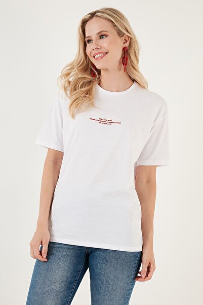 Lela Γραπτή Λεπτομερής Βαμβακερή μπλούζα με λαιμόκοψη T SHIRT 541RUEDELA