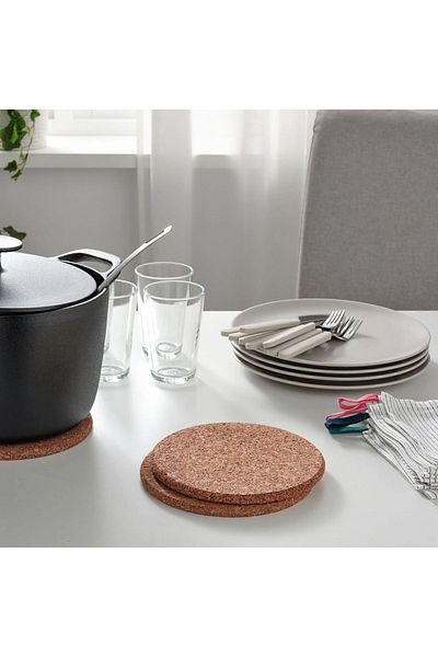 IKEA 3 Pieces of Cork Trivet Diameter: 19 cm Ikea 3-Piece Pot Under Pan Trivet Brown