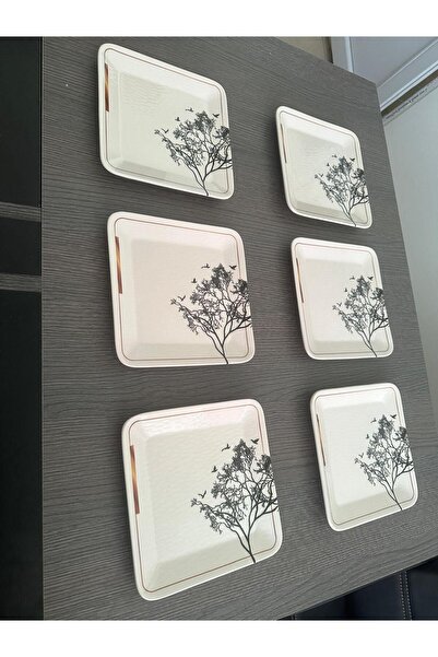 Erbaşlar Luxury Ceramic Wishing Tree Pattern Cake Set for 6 People Service Plate