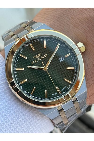 FERRO 30 Mt Water Resistant Men's Wristwatch - Steel Cord, Calendar Dial, Ef40122-D6