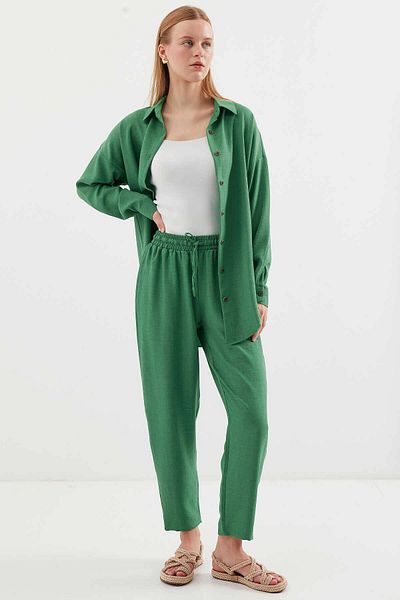 hazelin Emerald Green Linen Women's Shirt and Trousers Set - Hzl23W-Bd 166221