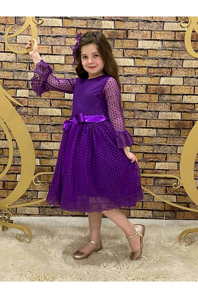 defada Purple Lace Buckle Girl's April 23 Show Birthday Evening Dress