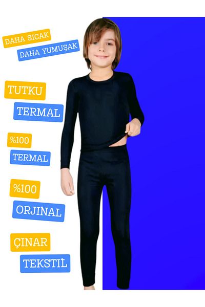 Tutku Boy's Thermal Top and Bottom Set Black (Original)