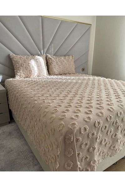 ESTİMA Aslan Tekstil Fiona Mink Double Pompom Bedspread 250X260 2 Pillows 50X80