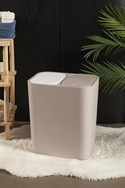 JASPER Beyaz Taupe Milton 15 Litre 2'li Çöp Kovası