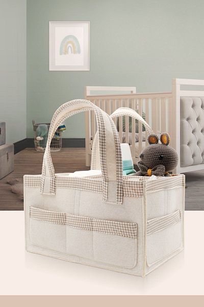 JASPER Cream Square Striped - Mother Baby Care Organizer and Baby Diaper Bag