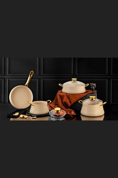 ÖZLİFE Lotus 7 Parça Krem Tencere Seti