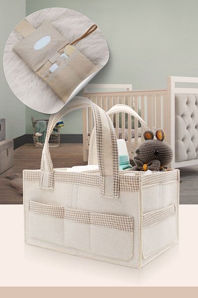 JASPER Cream Square Striped - Mother Baby Care Organizer and Baby Diaper Bag