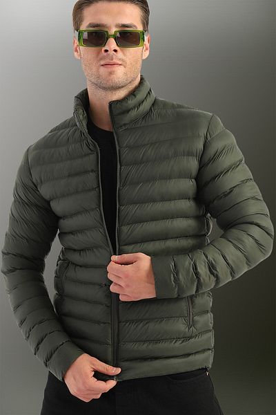D1fference Men's Khaki Water Resistant Inflatable Gel Fiber Filled Sports Jacket