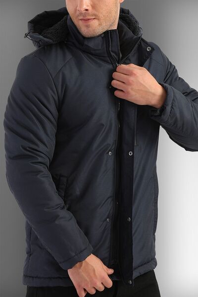 D1fference Pánská sportovní zimní bunda, kabát a parka s kapucí a kapucí v námořnické modré barvě