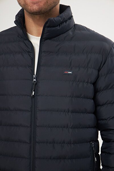 D1fference Pánský voděodolný stojací límec, nafukovací zimní gelový kabát s vlákny v námořnické modré barvě