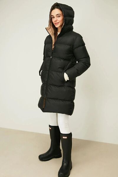 QAWWA Women's Black Water and Windproof Hooded Winter Coat & Coat & Parka