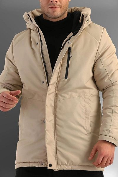 D1fference Beigefarbener, winddichter Wintermantel, Mantel und Parka für Herren mit Kapuze