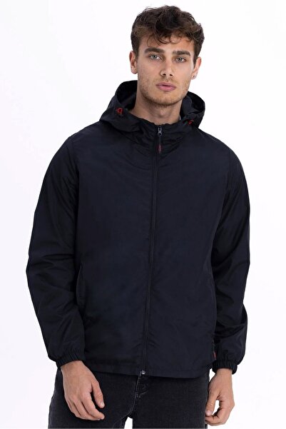 D1fference Ανδρικό αθλητικό αδιάβροχο με μαύρη επένδυση, αντιανεμικό με κουκούλα και τσέπες