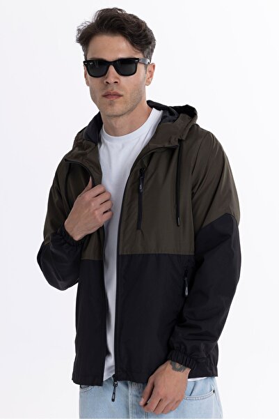 Goccix سترة واقية من المطر مبطنة بلونين باللونين الكاكي والأسود للرجال