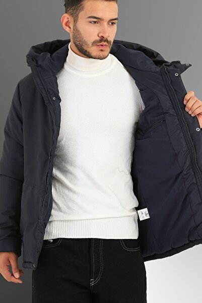 D1fference Pánská sportovní bunda s kapucí a kapucí v námořnické modré barvě – zimní kabát