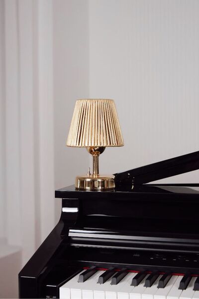 Maison Avf Deri Gold Kablosuz Masa Lambası Parlak Gold Ayaklı Abajur Aydınlatma