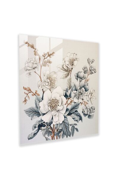 PaintedAnarchy Grey Botanical Elegance Glass Print - Grey, Glass Wall Art, Gl...