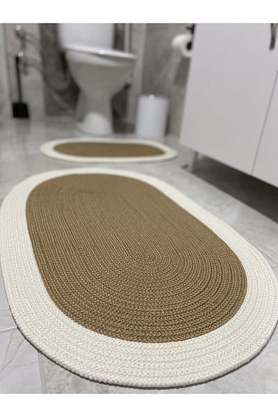 Halımax Milda Jute 2-Piece Bath Mat Double-Sided Non-Slip Washable Bath Mat Set 40x60cm & 50x80cm